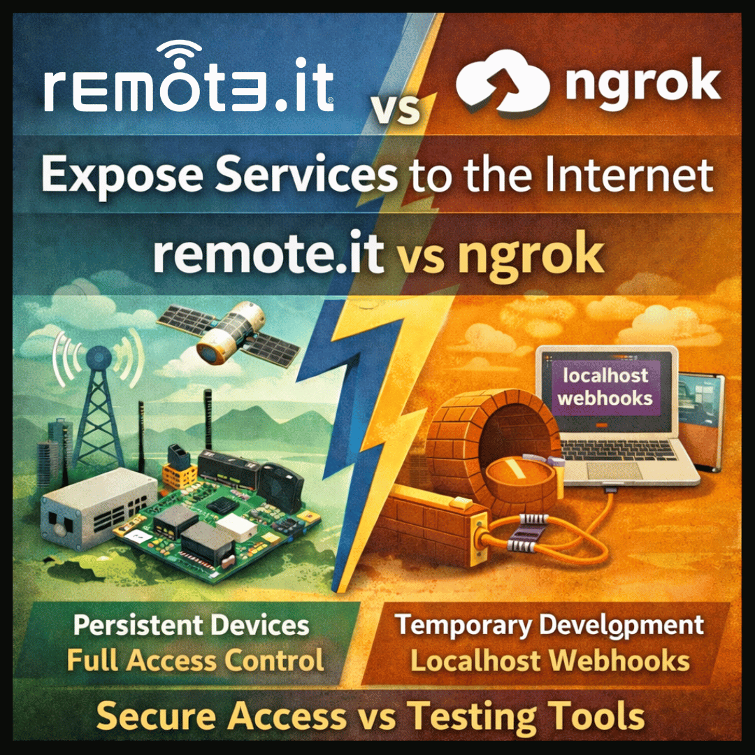 Compare remote.it vs ngrok to understand the key differences between persistent remote access and temporary tunneling. Learn which solution fits your use case, from IoT and production systems to local development, with a clear breakdown of features, limitations, and pricing.