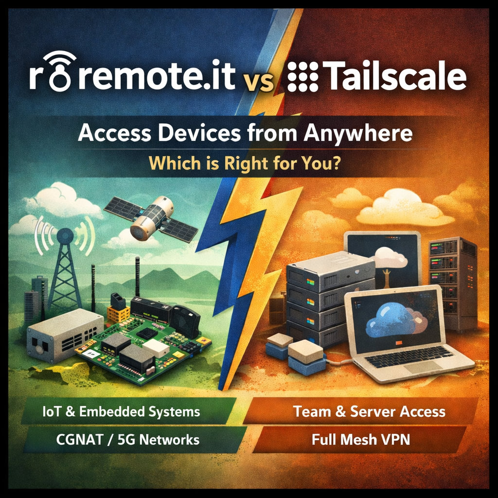 Compare remote.it vs Tailscale to choose the right remote access solution. Learn how each handles IoT devices, CGNAT networks, and team infrastructure, with a clear breakdown of features, pricing, and real-world use cases.